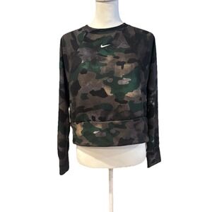 Nike Rebel Fleece Crewneck Camo Pullover In Polyester Women Green Black S